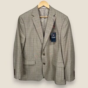 Chaps Sport Coat Blazer Men Size 44R Beige Tan Poly Viscose Check 2 Btn NWT